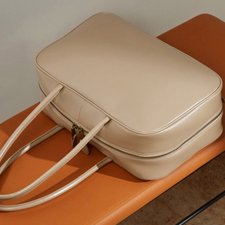 Women's Large Smooth Genuine Leather Bag - Versatile 2-Way Carry Office Work Tote