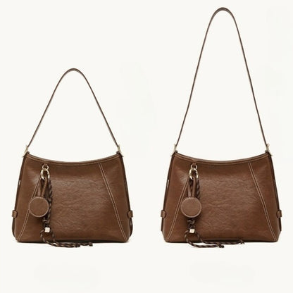 Artisan Stitched Genuine Leather Bag - Vintage Western Shoulder Tote with Tassel