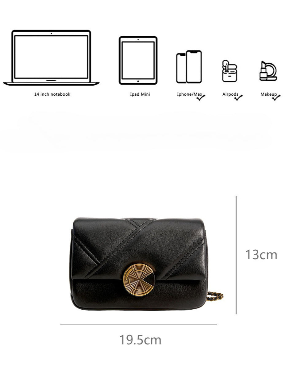 Spiral Turn-Lock Genuine Leather Quilted Crossbody Bag