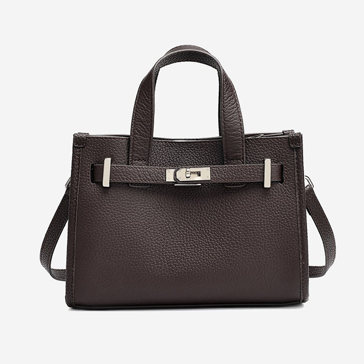 Minimalist Pebbled Genuine Leather Kelly Clutch Bag with Metal Turn Lock