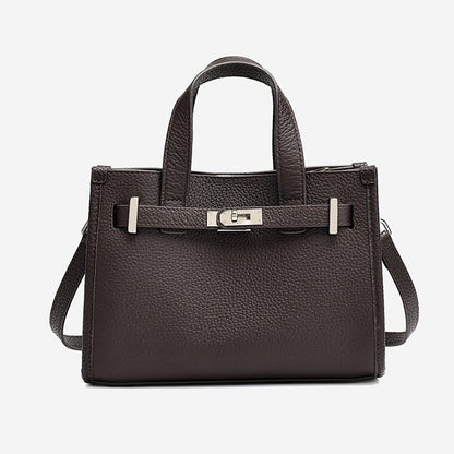 Minimalist Pebbled Genuine Leather Kelly Clutch Bag with Metal Turn Lock
