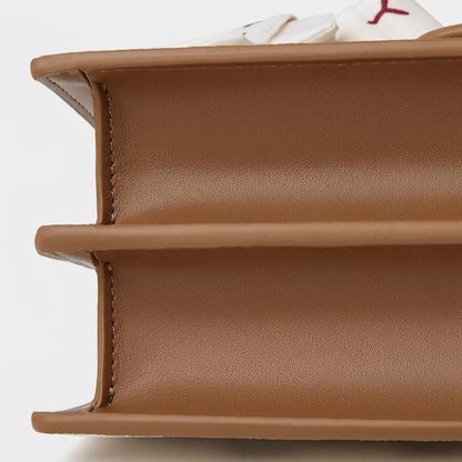 Borsa a spalla a tracolla retrò in vera pelle con decorazione a foulard