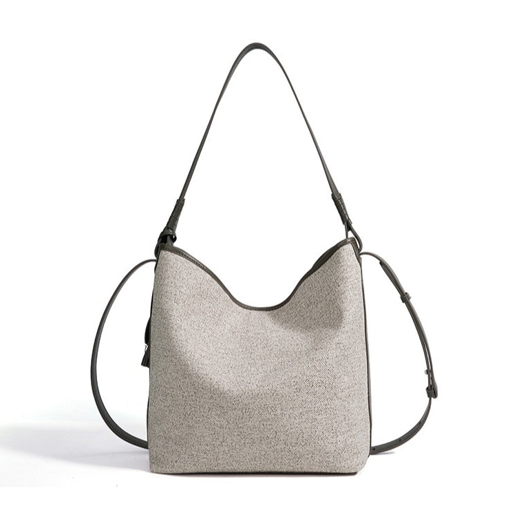 Slouchy Canvas Bucket Clutch Bag with Tassel Charm