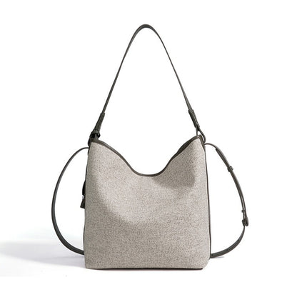 Slouchy Canvas Bucket Clutch Bag with Tassel Charm