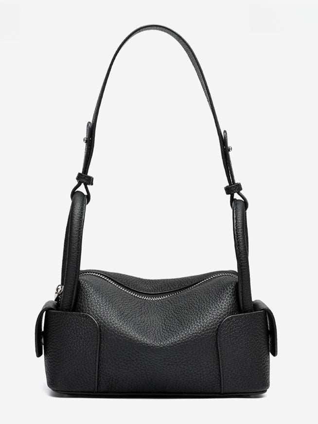 Architectural Pebbled Genuine Leather Boston Clutch Bag