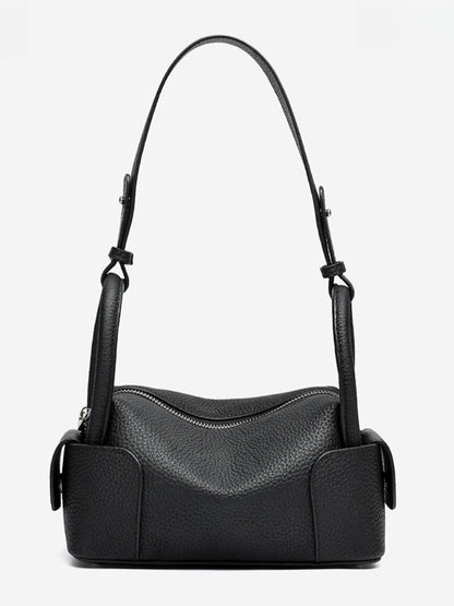Architectural Pebbled Genuine Leather Boston Clutch Bag