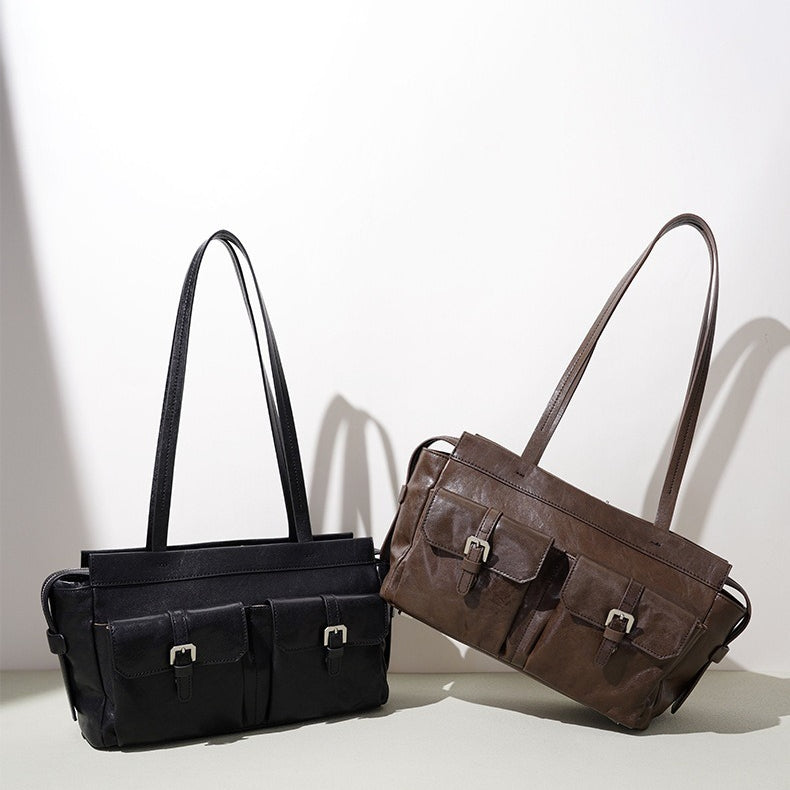 Vintage Genuine Leather Cargo Satchel Clutch Bag