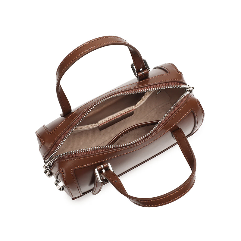 Retro Maillard Genuine Leather Boston Barrel Bag