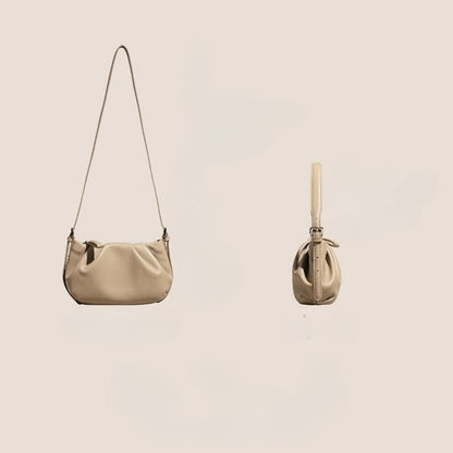 The Soft Genuine Leather Ruched Hobo Shoulder Bag with Adjustable Strap