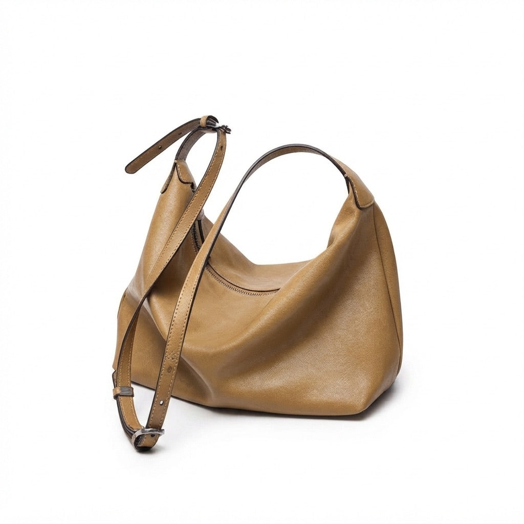 Supple Slouchy Genuine Leather Crescent Hobo Clutch Bag