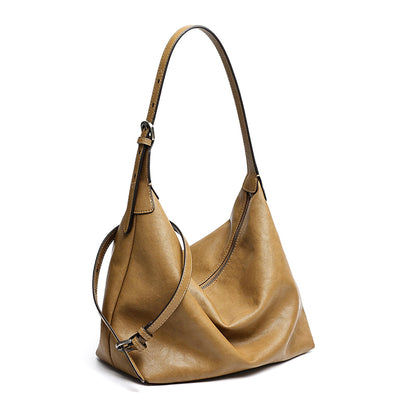 Supple Slouchy Genuine Leather Crescent Hobo Clutch Bag