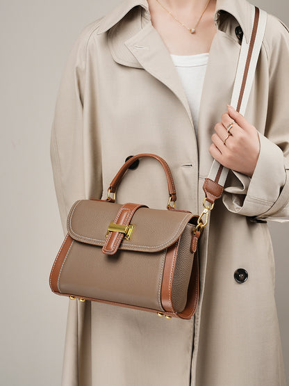 Borsa a tracolla strutturata con manico superiore in pelle minimalista di lusso da donna