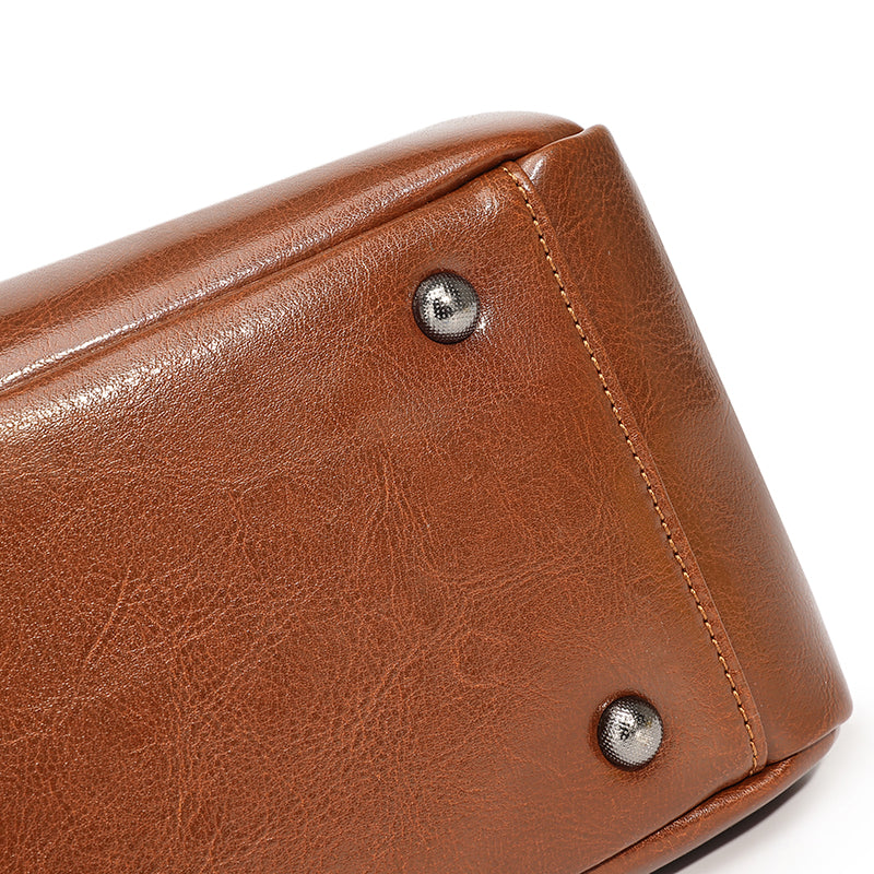 Classic Maillard Genuine Leather Large Capacity Tote Clutch Bag