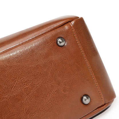 Classic Maillard Genuine Leather Large Capacity Tote Clutch Bag