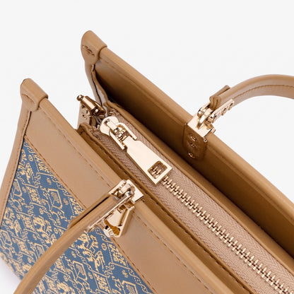Ornate Geometric Golden Elephant Motif Vegan Eco-Leather Satchel Clutch Bag