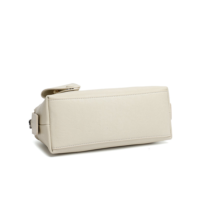 Minimalist Genuine Leather Boston Clutch Bag with Detachable Leather Tag Charm