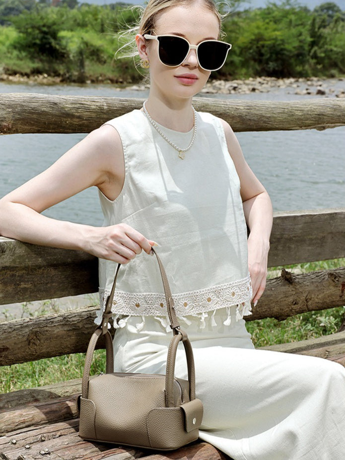 Architectural Pebbled Genuine Leather Boston Clutch Bag