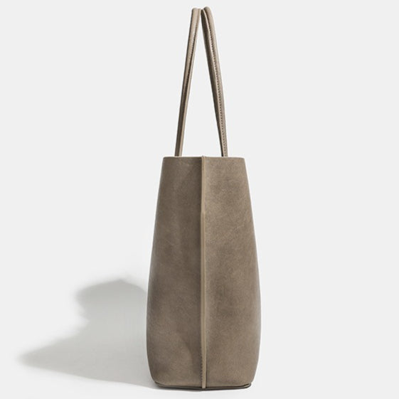 Minimalist Soft Genuine Leather Magnetic Slouchy Tote Shoulder Bag