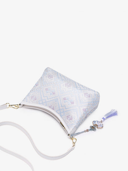Graceful Geometric Vegan Eco-Leather Clutch Bag with Tassel Charm