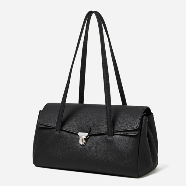 Sleek Pebbled Grain Texture Flap Genuine Leather Tote Clutch Bag