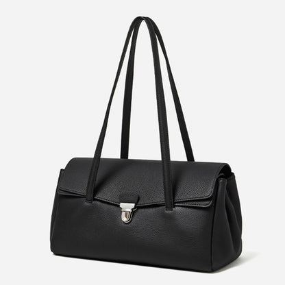 Sleek Pebbled Grain Texture Flap Genuine Leather Tote Clutch Bag