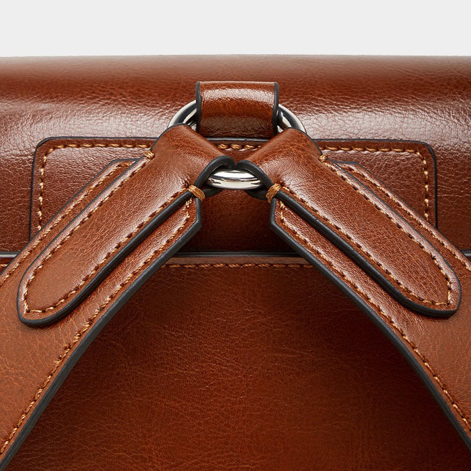 The Oil-Waxed Genuine Leather Convertible Flap Backpack Shoulder Bag
