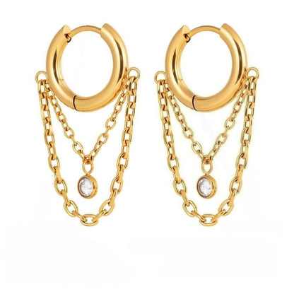 Elegant Radiant Bezel Solitaire Layered Link Earrings