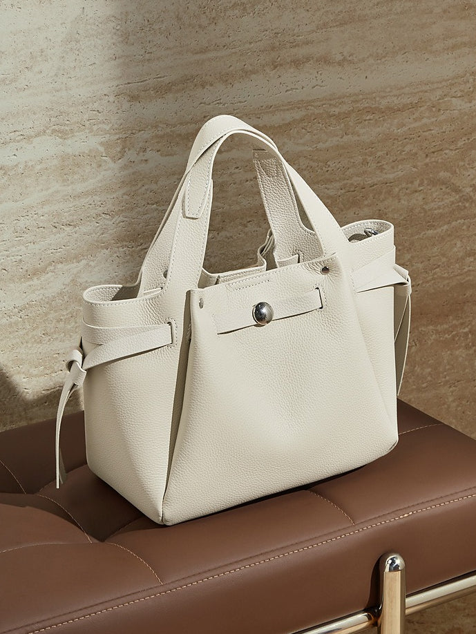 The Pebbled Genuine Leather Mini Bucket Tote Bag with Turn-Lock Closure