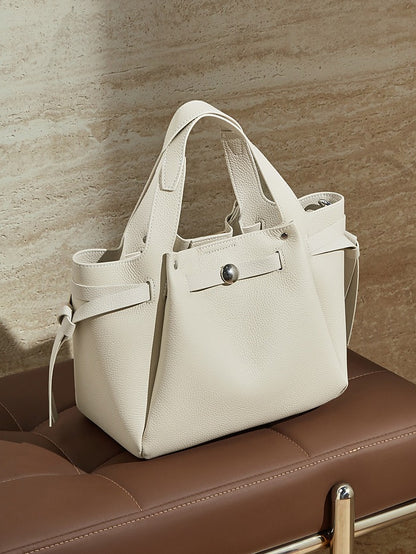 The Pebbled Genuine Leather Mini Bucket Tote Bag with Turn-Lock Closure