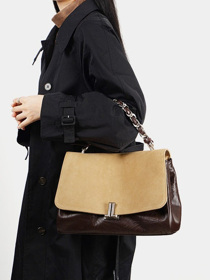 Elegant Genuine Leather Flap Messenger Clutch Bag