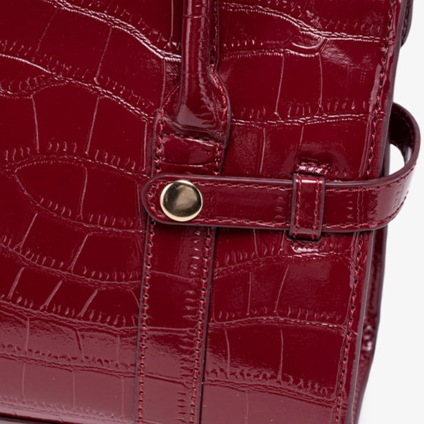 Gentle Glossy Croc Vegan Eco-Leather Satchel Clutch Bag with Silk Scarf Charm