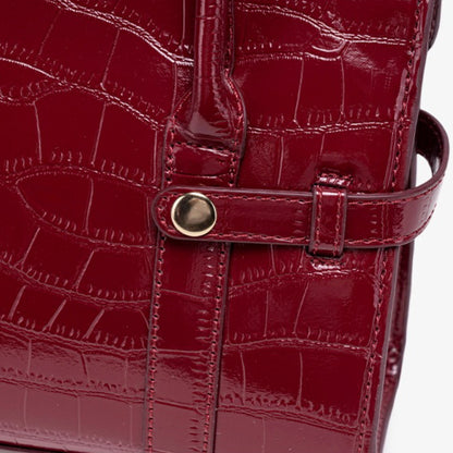 Gentle Glossy Croc Vegan Eco-Leather Satchel Clutch Bag with Silk Scarf Charm