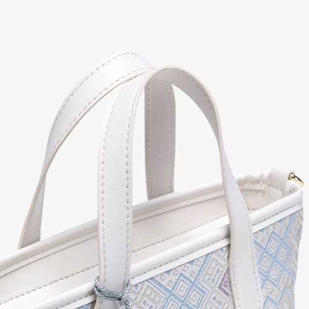 Serene Oriental Brocade Vegan Eco-Leather Mini Tote Clutch Bag with Tassel Charm