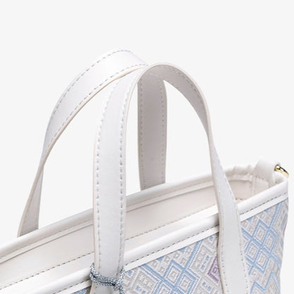 Serene Oriental Brocade Vegan Eco-Leather Mini Tote Clutch Bag with Tassel Charm