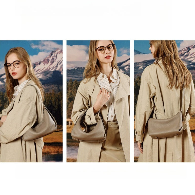 Casual Slouchy Pebbled Genuine Leather Hobo Clutch Bag