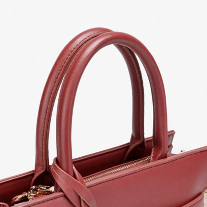 Classic Floral Vegan Eco-Leather Tote Clutch Bag with Metal Ornament Charm