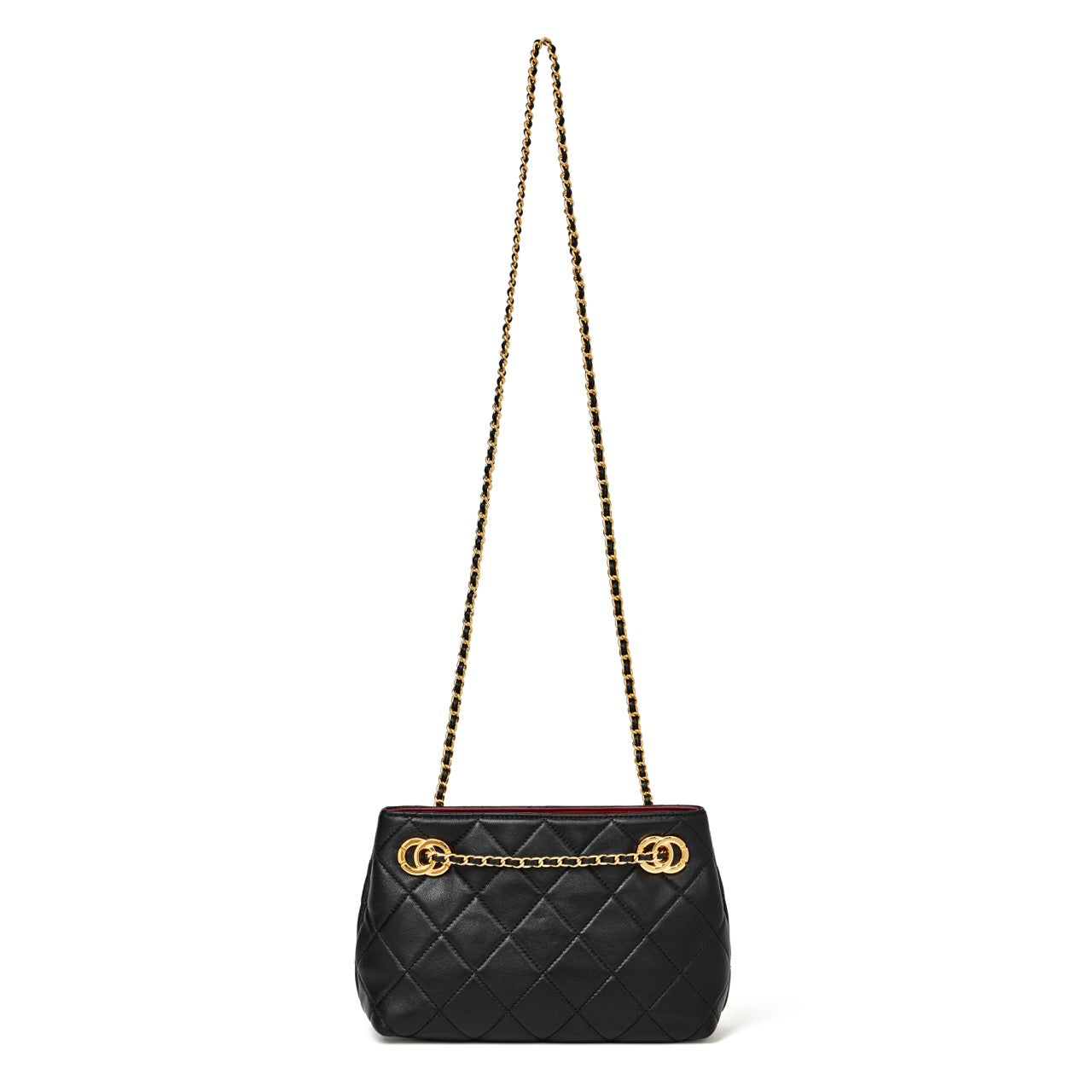 Mini sac pochette matelassé en cuir véritable mouton avec chaîne