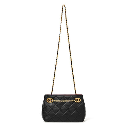 Mini sac pochette matelassé en cuir véritable mouton avec chaîne