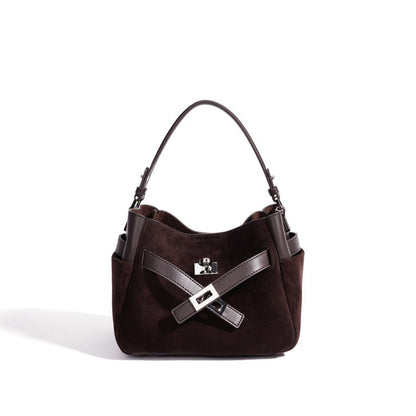 Effortless Suede Genuine Leather Bucket Clutch Bag