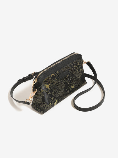 Opulent Crane Pattern Vegan Eco-Leather Clutch Bag