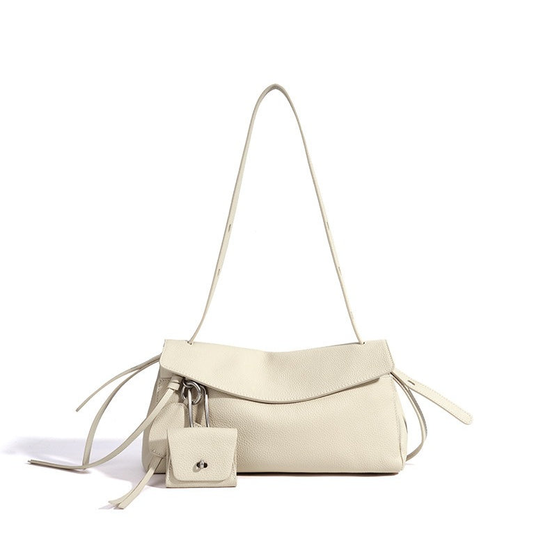 Sculptural Slouchy Genuine Leather Flap Clutch Bag with Mini Coin Pouch