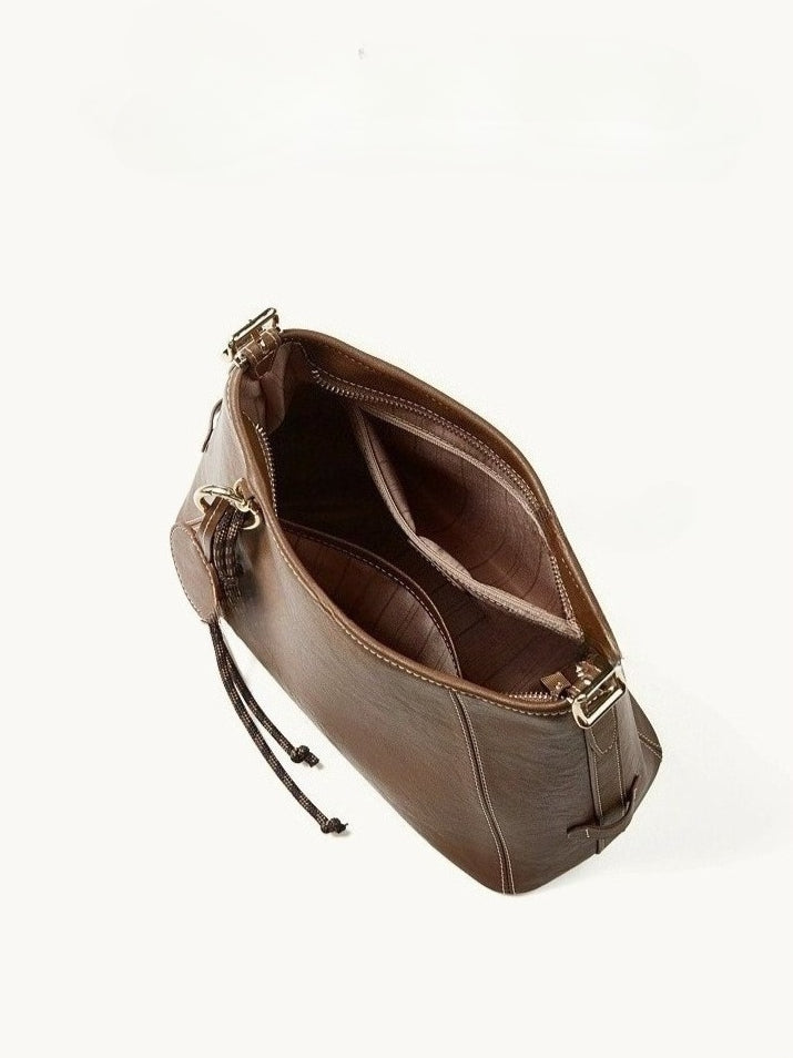 Artisan Stitched Genuine Leather Bag - Vintage Western Shoulder Tote with Tassel