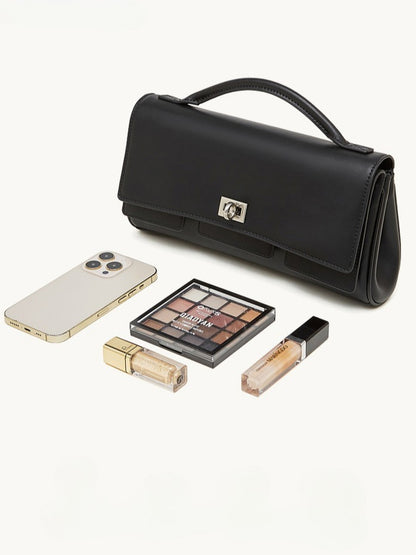 The Linear Turn-Lock Genuine Leather Bag | Minimalist East-West Handbag