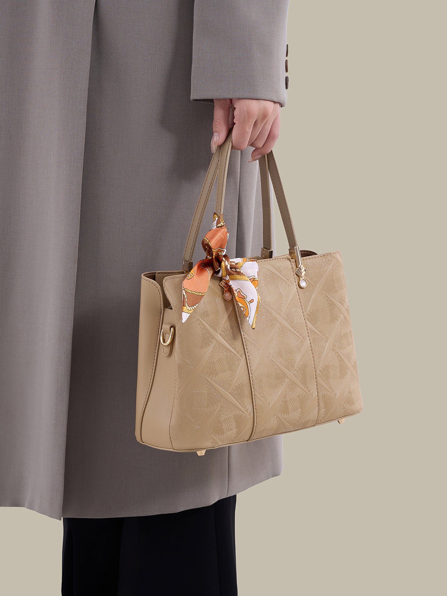 Timeless Vegan Eco-Leather Clutch Bag with Silk Scarf Charm
