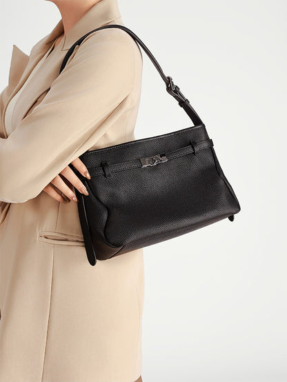 The Parisian Slouchy Genuine Leather Bag - Belted Pebble Leather Hobo