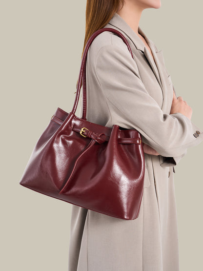 Minimalist Glossy Vegan Eco-Leather Tote Clutch Bag