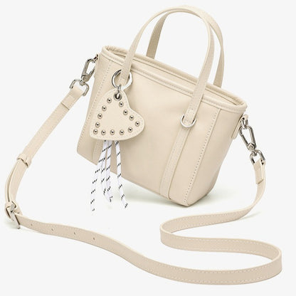Sculpted Genuine Leather Mini Tote Crossbody Bag with Signature Heart Charm