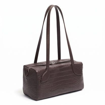 Sleek Luxe Croc Embossed Genuine Leather Bowling Clutch Bag