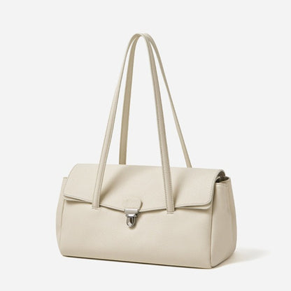 Sleek Pebbled Grain Texture Flap Genuine Leather Tote Clutch Bag