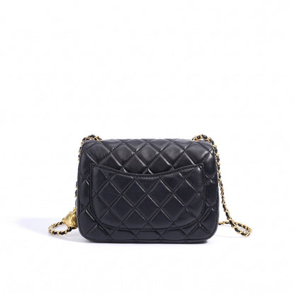 Timeless Petite Sheepskin Leather Quilted Flap Clutch Bag with Golden Ball Chain